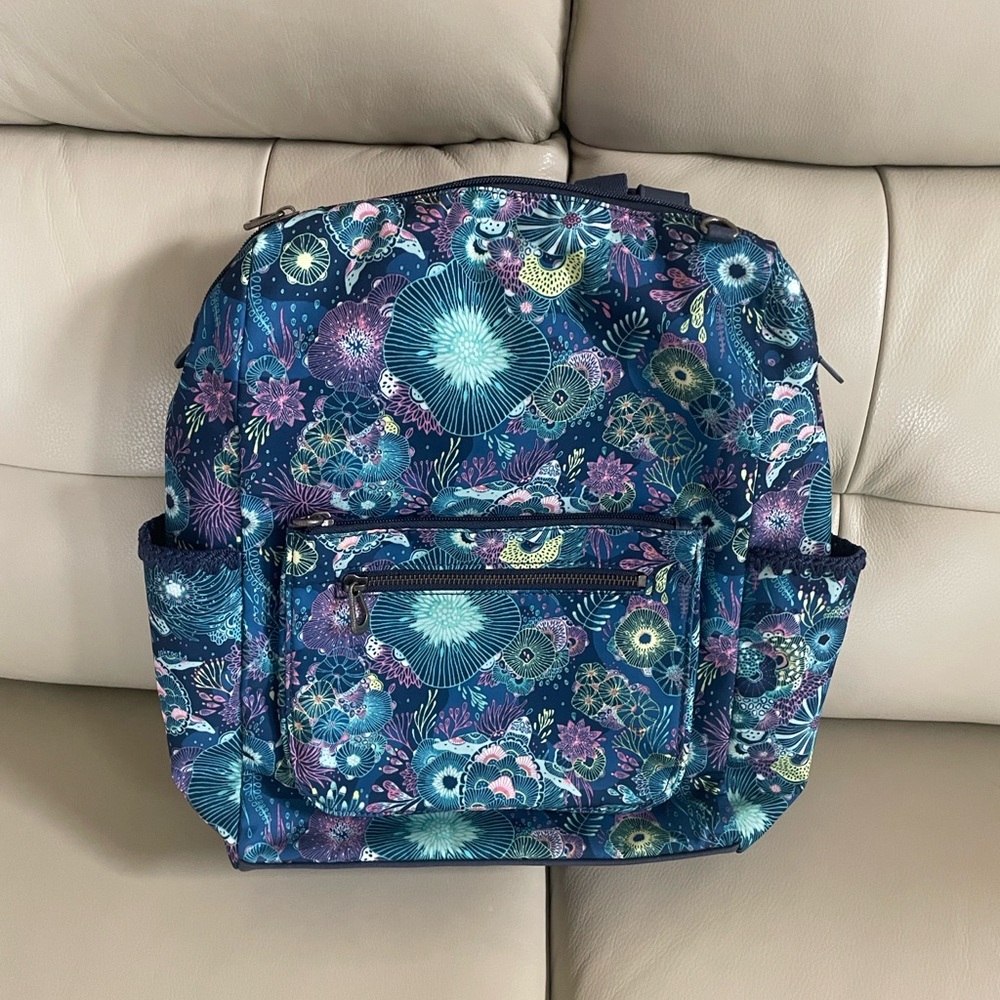 Sakroots Navy Teal Purple Floral Pattern Backpack